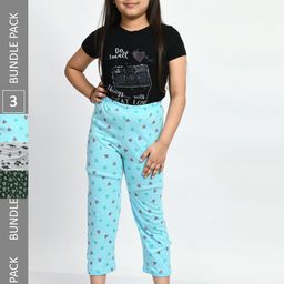 BAESD Girls Pack Of 3 Printed Cotton Cropped Lounge Pants-image-94