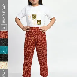 BAESD Girls Pack Of 5 Printed Pure Cotton Lounge Pants-image-64