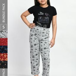 BAESD Girls Pack Of 5 Printed Pure Cotton Lounge Pants-image-87