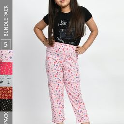 BAESD Girls Pack Of 5 Printed Cotton Lounge Pants-image-86