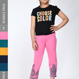 IndiWeaves Girls Pack Of 5 Pure Cotton Printed Regular Lounge Pants-picture-13