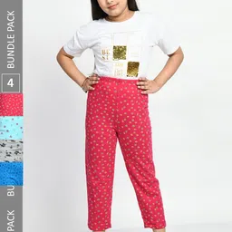 BAESD Girls Pack Of 4 Printed Pure Cotton Lounge Pants-image-87