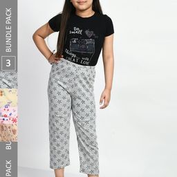 BAESD Girls Pack Of 3 Printed Cotton Lounge Pants-image-6