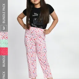 BAESD Girls Pack Of 3 Printed Pure Cotton Lounge Pants-picture-8