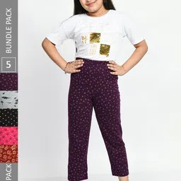 BAESD Girls Pack Of 5 Printed Pure Cotton Lounge Pants-picture-34