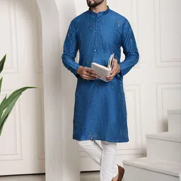 SOJANYA Geometric Embroidered Regular Mirror Work Kurta With Pyjamas image 1