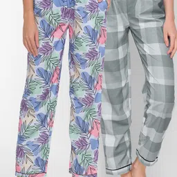 FashionRack Women Pack of 2 Blue Printed Cotton Lounge Pants-picture-32