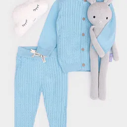 MiArcus Kids Blue Cabel Knitted Cardigan with Pyjamas-picture-5