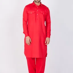VASTRAMAY Men Red Kurta with Pyjamas-picture-5