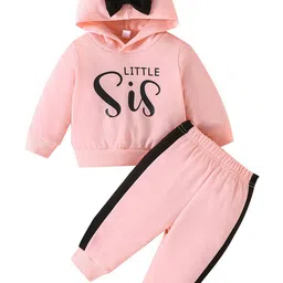 StyleCast Girls Pink Typography Printed Hooded Long Sleeves Sweatshirt With Joggers-image-55