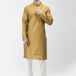 SG LEMAN Woven Design Mandarin Collar Thread Work Raw Silk Kurta with Pyjamas-picture-0