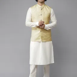 See Designs Men Yellow Ethnic Motifs Pure Silk Kurta with Pyjamas-picture-14