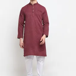 Benstoke Men Maroon Kurta with Pyjamas-image-15