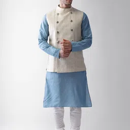 KISAH Men Cream-Coloured Regular Kurta with Pyjamas image 1