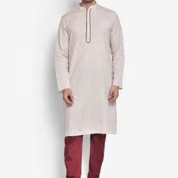 KISAH Men Off White & Maroon Kurta with Pyjamas-picture-11