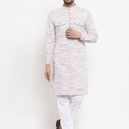 KLOTTHE Men White & Beige Cotton Blend Kurta with Churidar-image-99