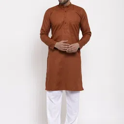 Jompers Men Brown Angrakha Kurta with Pyjamas sets-picture-4