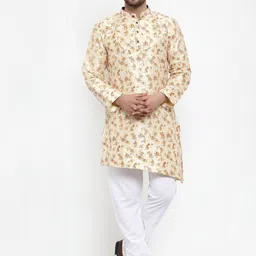 KLOTTHE Men Beige Floral Printed Regular Kurta with Churidar-image-44