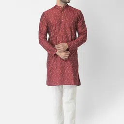 DEYANN Men Red Printed Kurta with Trousers-image-4