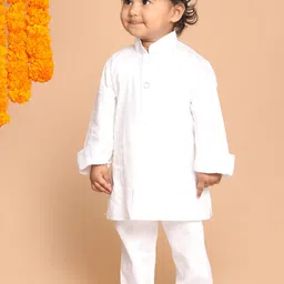 VASTRAMAY Infant Boys White Cotton Blend Solid Kurta & Pyjamas-picture-26