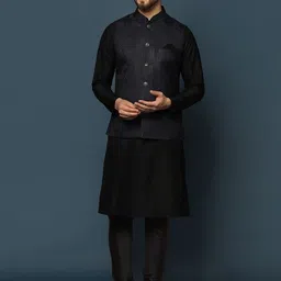 KISAH Men Textured Regular Fit Geometric Pattern Kurta Jacket Churidar Set-picture-0
