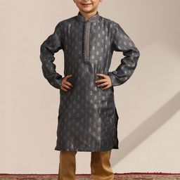 Manyavar Boys Ethnic Motifs Woven Design Regular Zari Kurta With Pyjamas-18