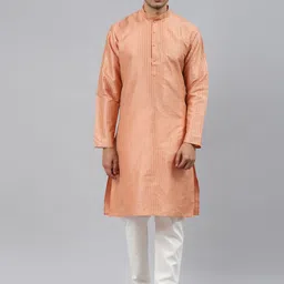 MANQ Men Peach-Coloured Embroidered Regular Kurta with Pyjamas-11