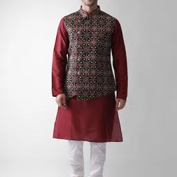 KISAH Men Geometric Printed Regular Kurta with Churidar & Jacket image 1