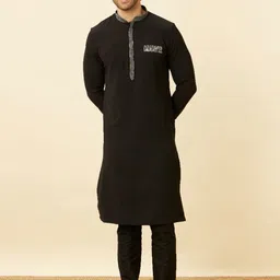 Manyavar  Marvel Thread Work Mandarin Collar Kurta with Pyjamas & Nehru Jacket-image-35