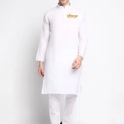 DEVOILER Ethnic Motifs Printed Band Collar Long Sleeve Regular Kurta With Pyjama-5