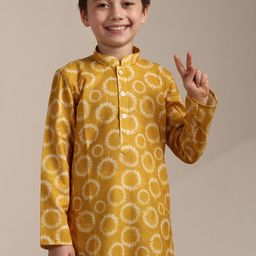 Manyavar Boys Geometric Printed Band Collar Straight Kurta With Pyjamas-14