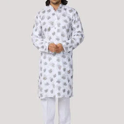 MAG Floral Printed Mandarin Collar Regular Kurta with Pyjama-picture-8