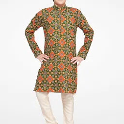BAESD Boys Ethnic Motifs Printed Mandarin Collar Kurta With Pyjamas-49