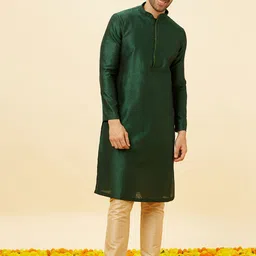 Manyavar Geometric Self Design Mandarin Collar Straight Kurta with Pyjamas-image-91
