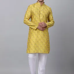 KRAFT INDIA Abstract Woven Design Mandarin Collar Jacquard Straight Kurta with Pyjamas-picture-9
