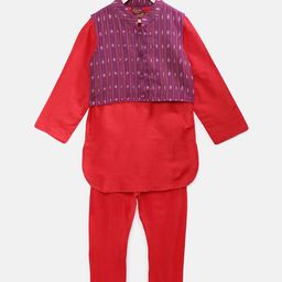 Twisha Boys Red & Purple Solid Kurta with Pyjamas-4