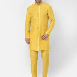 DEYANN Men Yellow Kurta with Trousers-image-62