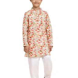 BAESD Boys Floral Printed Mandarin Collar Linen Straight Kurta With Pyjama-picture-22
