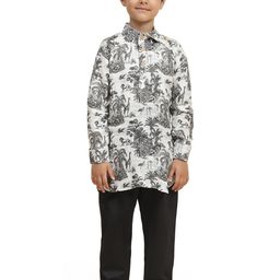 BAESD Boys Abstract Printed Shirt Collar Linen Straight Kurta With Pyjama-5