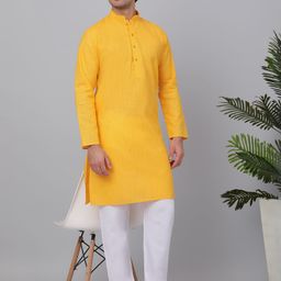 KRAFT INDIA Striped Thread Work Mandarin Collar Regular Linen Kurta with Pyjamas-picture-8
