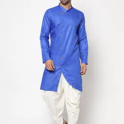 KAVYA SAREES Men Blue Solid Linen Kurta Set-44