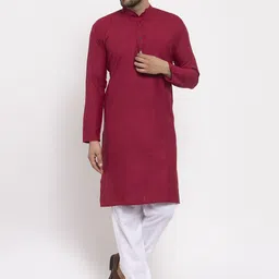 Jompers Men Maroon Kurta with Pyjamas-image-91
