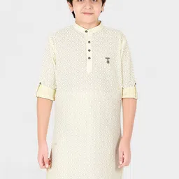 CAVIO Boys Cream-Coloured & White Embroidered Thread Work Kurta with Pyjamas-26