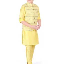 CAVIO Boys Yellow Layered Thread Work Kurta with Pyjamas-picture-48
