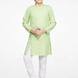 Jeetethnics Boys Green Angrakha Kurta with Pyjamas-49