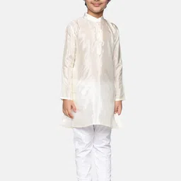 Sethukrishna Boys Cream-Coloured & White Kurta With Pyjamas-17