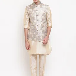 Aj DEZInES Men Beige Layered Kurta with Pyjamas-picture-42