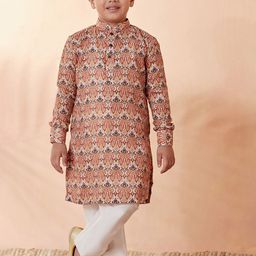 Manyavar Boys Orange Ethnic Motifs Printed Kurta with Pyjamas-image-37