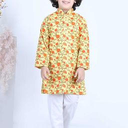 Aj DEZInES Boys Yellow Floral Printed Kurta with Pyjamas-picture-47