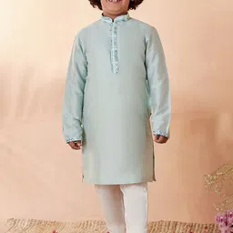 Manyavar Boys Green Solid Kurta with Pyjamas & Nehru Jackect-image-123